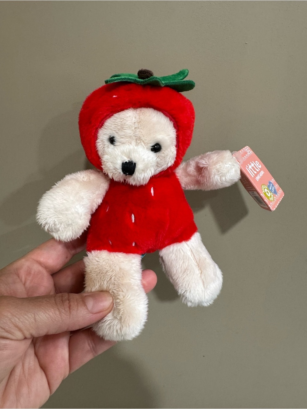 Plush Cream Bear in Red Strawberry Outfit -
